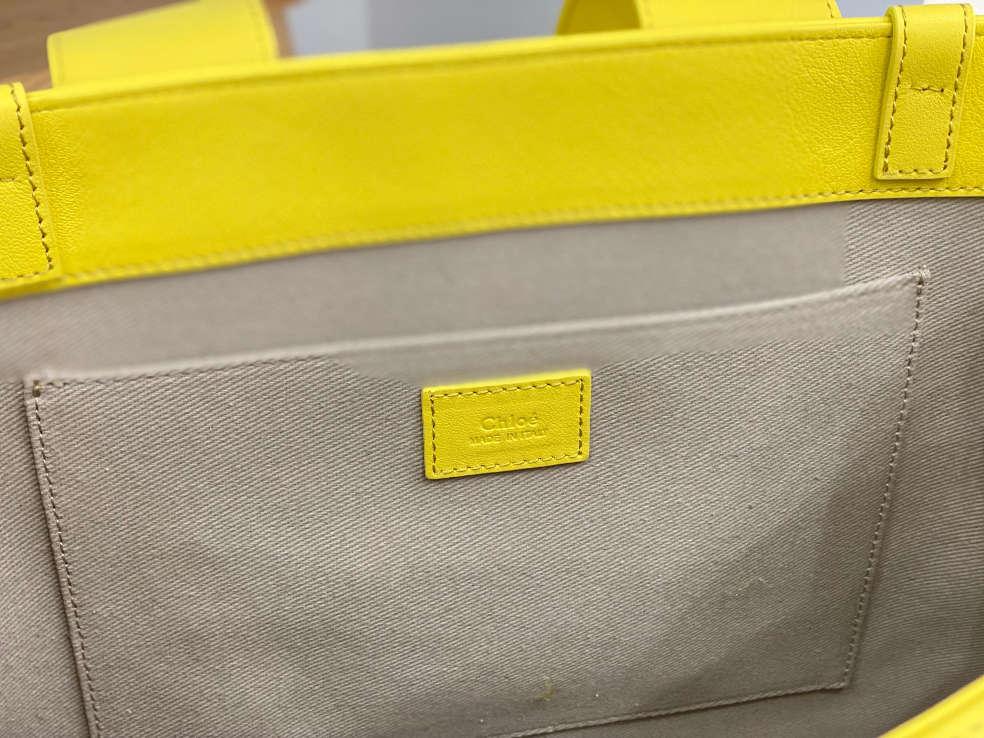 Chloe Large Woody Tote Bag In Yellow Soft Smooth Calfskin Leather